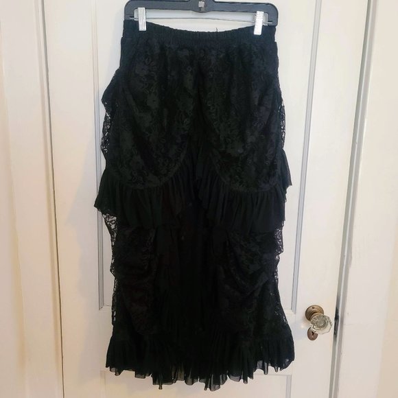 Steampunk Black Lace Victorian Gothic Long Maxi Skirt M/L - Picture 2 of 4